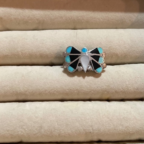 Zuni Silver and Turquoise Butterfly Ring – 7 1/2 - Picture 3 of 9